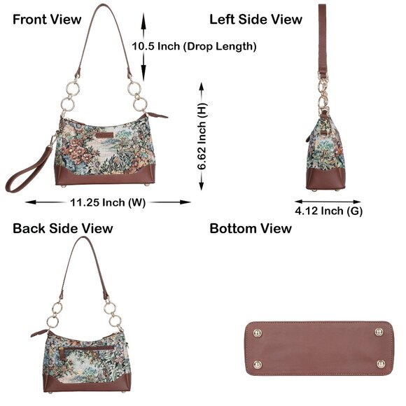 Women’s Botanical Pattern Tapestry Fabric Sling Shoulder Bag, Satchel Purse - Picture 3 of 8